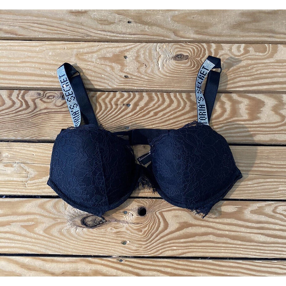NEW Victoria’s Secret Diamond Push Up Bra Size 34C Women’s Black